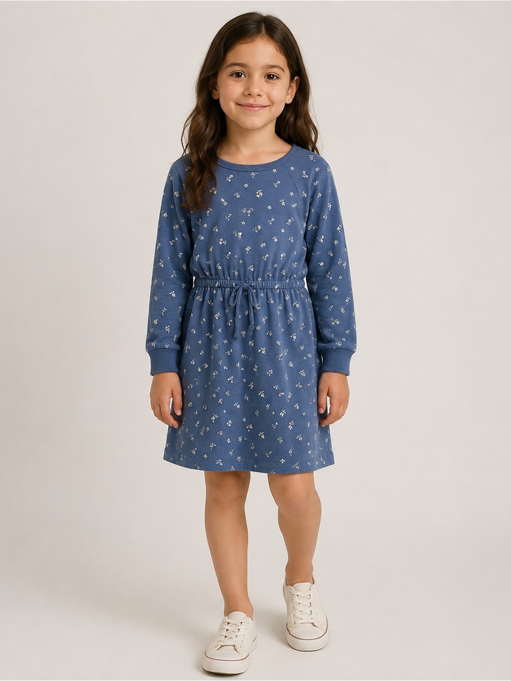 GAP Kids: Girls' Blue Floral Long-Sleeve Drawstring Dress ~ Size 7